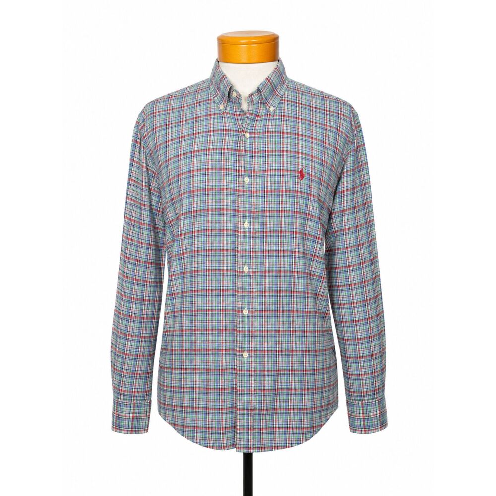 Polo Ralph Lauren Plaid Button Down Shirt Mens Large Vintage Red Blue Green